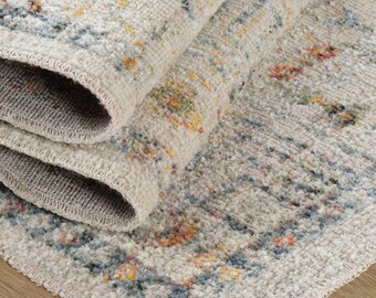Vintage Beige Living Room Rug, Retro Kitchen Mat, Thin Non-Shedding Area Rug, Classic Bedroom  Carpet, Washable Faded Rug, Antique Looks Rug