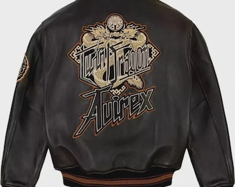Men’s Black Avirex Leather Bomber Jacket Real Cowhide American Flight Coat