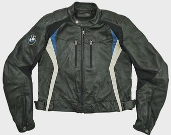 BMW Motored Leather Motorcycle Jacket, Men's Black Biker Racing Protective Coat