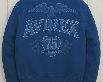 Avirex Blue Leather Bomber Jacket | Vintage Varsity Streetwear Aviator Coat
