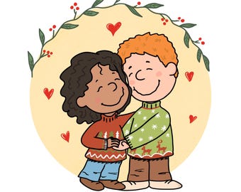 Benutzerdefinierte Weihnachts Erdnuss Stil Porträt, personalisierte Paar DIGITAL Illustration, Familien Urlaub Karte, Digitaldruck