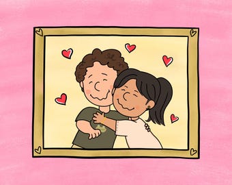 Benutzerdefinierte Karikatur Porträt, personalisierte Valentinstag DIGITAL Illustration, Paar Feiertagskarte, Digitaldruck, Erdnuss