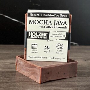 Mocha Java - Coffee Grounds Soap Bar 4.5oz, Personalization Options  1, 2 or 3 Bars, Custom Gift Set, Coffee Bean + Cocoa Scented