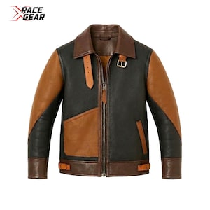 Mens Tri-Tone Leather Jacket - Patchwork Fashion Biker Jacket Outerwear