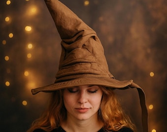 Brown Wizard Hat, Sorcerer Costume Hat, Witch Cosplay Hat, Halloween Fantasy Hat, Magical Costume Accessory, Costume Hat, Handmade Hat