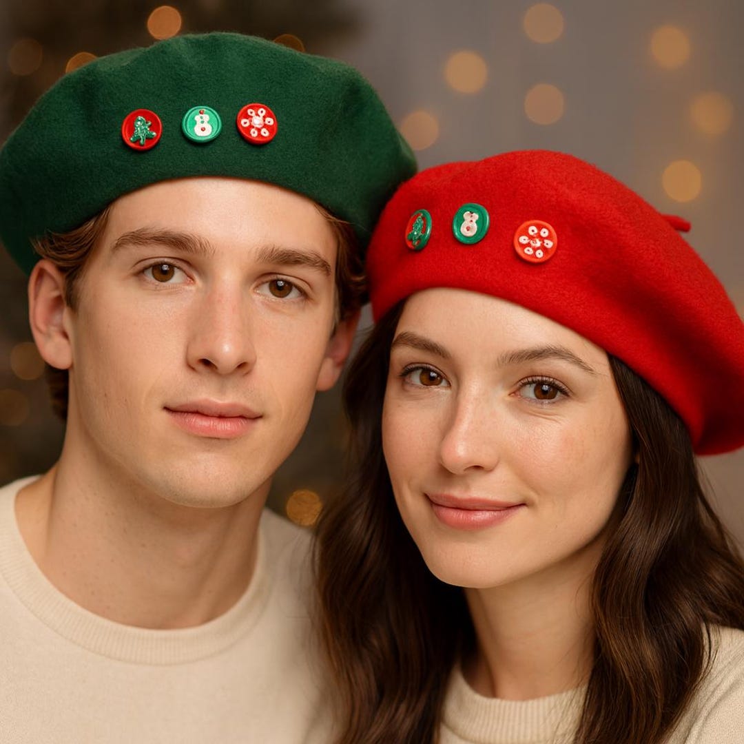 5374 Casual Handmade Santa Hat Xmas Wool Beret Felt Caps Winter (grey Xmas Handmade Wool Felt Christmas Beret: Santa Decor Holiday Hat  main image 2