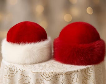 white christmas dresses Long Luxury Santa Hat with White Shag Fur Trim Orange main image 1