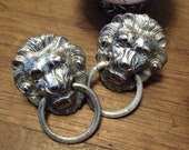Designer Mimi di Niscemi Lion Door Knocker 1970 s clip Earrings in Silver Tone