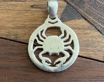 Vintage Sterling silver Cancer Zodiac charm pendant, for bracelet or necklace, star sign, June - July, water sign, crab