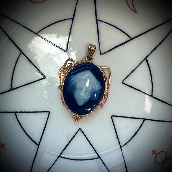 Oracle of Delphi flow blue Limoges pendant in sol… - image 3