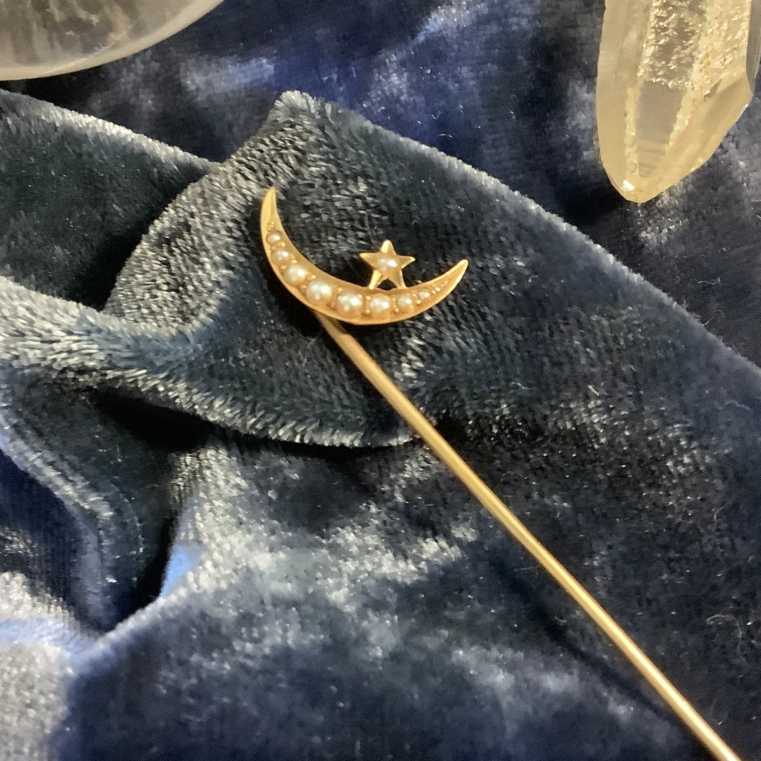 Anthropologie Bun Pin Gold Tone Pearl Moon Stars 7\