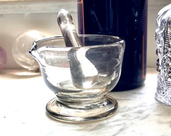 Late 19th Century French Blown Glass Mortar and Pestle Antique Apothecary, Kitchen, Altar, Antique Pharmacy or Laboratory Item