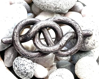 Victorian Large Sterling Silver Scottish Lovers Knot, weaving, sweetheart, handfasting