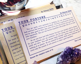 Original Vintage 1950&#39;s Your Fortune Cards - 12 Fortunes by Princess Hadja - Arcade Cards