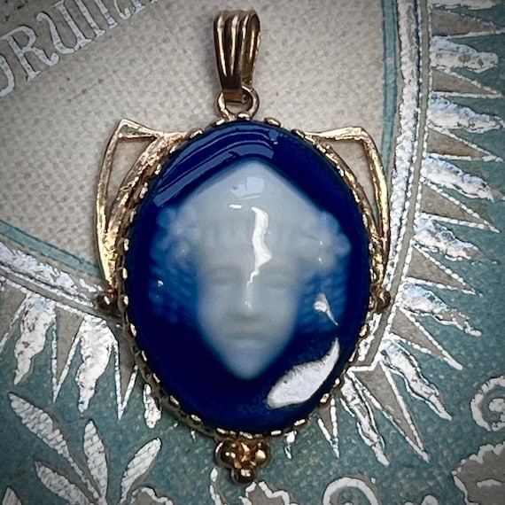 Oracle of Delphi flow blue Limoges pendant in sol… - image 1