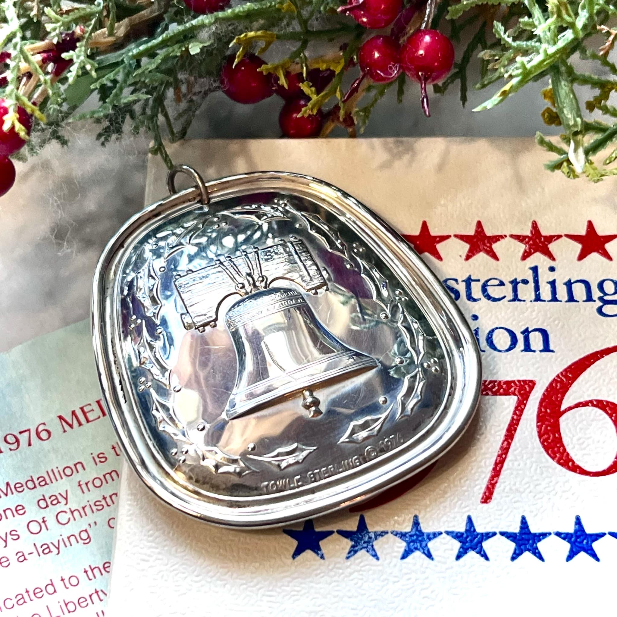 Liberty Bell Towle Sterling Silver Medallion - 1976 Collectible Christmas Ornament, 6 geese a laying,  12 days - Yule, Winter Solstice
