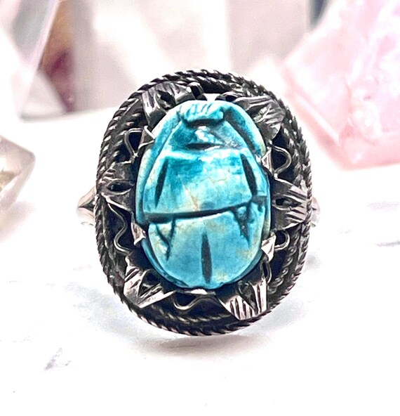 Neoegyptian Scarab ring, sterling silver with earl