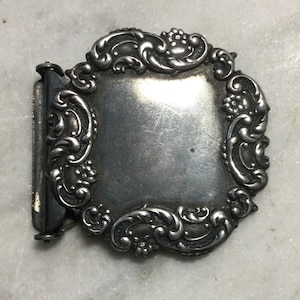 Antique Victorian sterling silver ladies belt buckle with floral pattern, vintage fashion