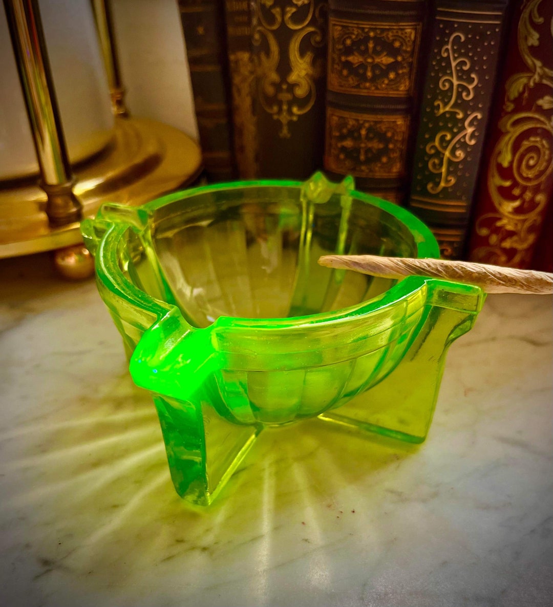 Beautiful Art Deco Uranium Glass Ashtray Blacklight Reactive Etsy