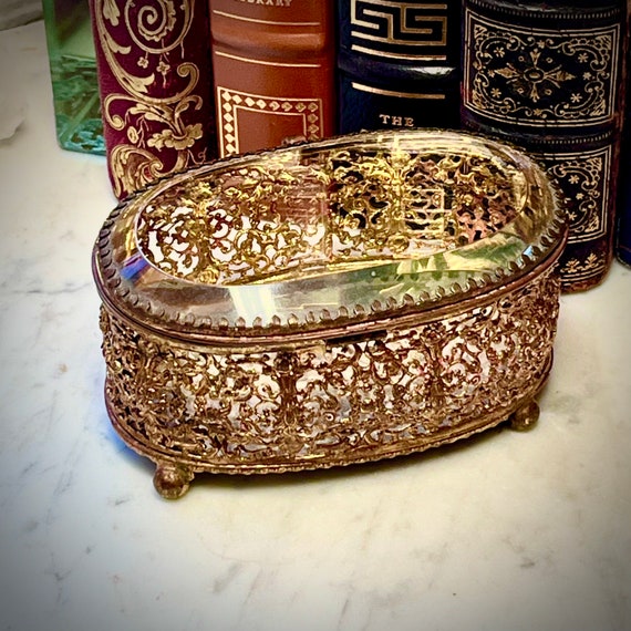 Antique Jewelry Casket - Glass and Gilt Ormolu Jewel Box - Jewelry