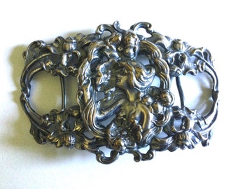 Vintage Art Nouveau Sterling Silver Belt Loops Buckle Two Piece Womens Stamped Antique 800 Silver Stamped Art Nouveau Ornate Floral  main image 4