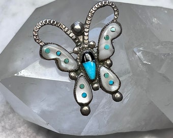 Howard Leekela Zuni butterfly brooch, c. 1930-1940s, book listed designer piece, Famous Native American Artist, sterling silver, turquoise