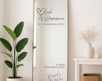 Personalized Wedding Welcome Sign | Custom Mirror Vinyl Sticker | Willkommensschild Hochzeit | Spiegelplot Aufkleber personalisiert Boho