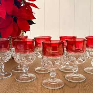 Vintage Indiana Glass Kings Crown Ruby Flash Goblets - Set of 8 | Holiday Tableware