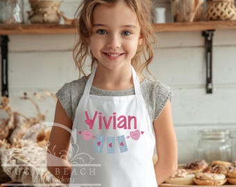 Love Letter Bunting Valentine Apron | Personalized Kids Baking Apron | Custom Embroidered Name | Valentine's Day Gift