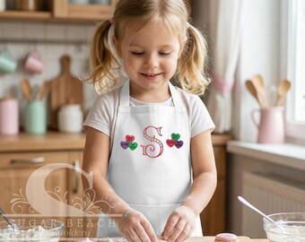 Conversation Hearts Monogram Valentine Apron | Personalized Kids Baking Apron | Custom Embroidered Name | Valentine's Day Gift
