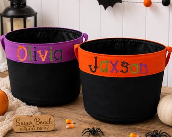 Personalized Halloween Bucket | Embroidered Boo Bucket | Trick or Treat Basket | Custom Candy Bag | Kids Halloween Gift | Canvas Bucket