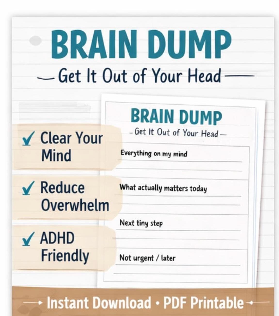 Brain Dump Worksheet for Mental Load | Printable Reset Tool for ...