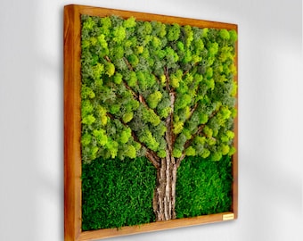 Tree of Life Moss Wall Art, Natural Bark and Pine Frame