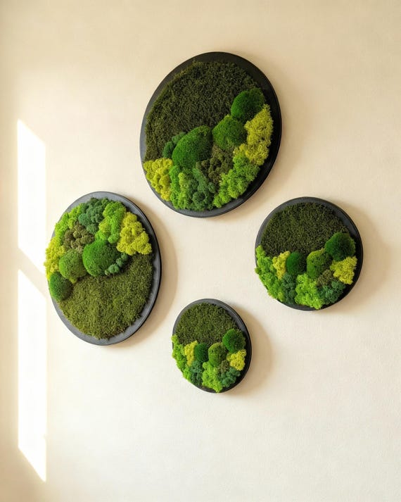 Round Preserved Moss Wall Art | Handmade Scandinavian Green Decor | Zero Maintenance Nature Artwork