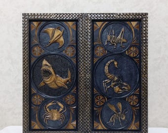 Wooden Backgammon Set, Shark and Scorpion Design, Gift for Him