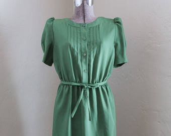 1960's, 1970's Olive Green Vintage St. Patrick's Day Shirtdress
