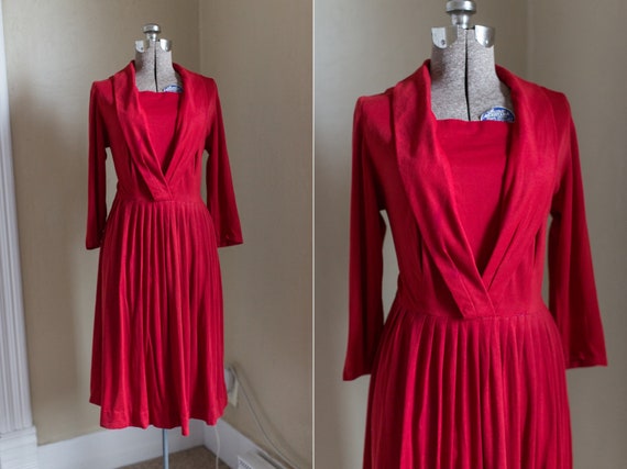 KERRYBROOKE 70's Red Cotton Fall Winter Dress size