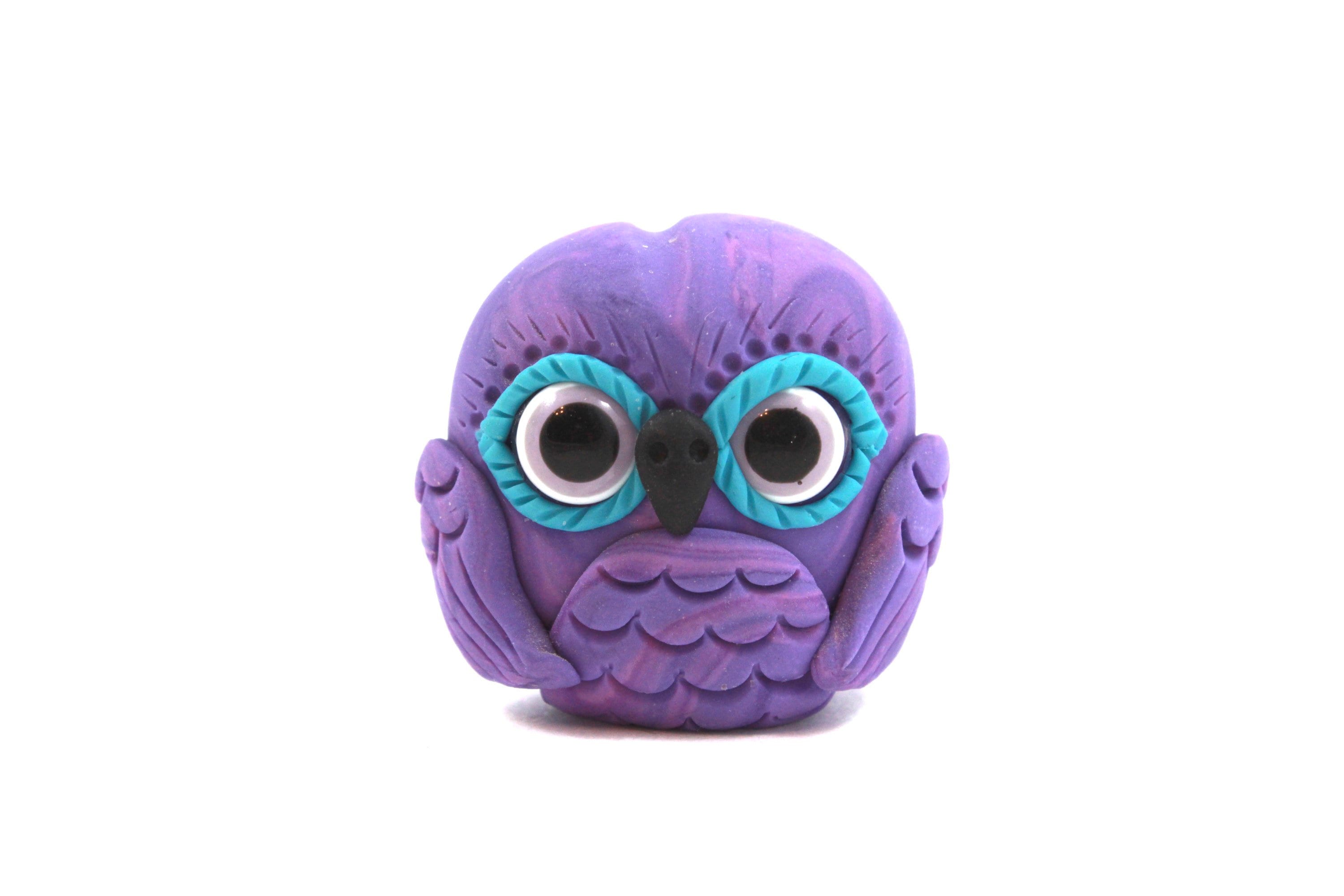 Miniature Purple Baby Owl Totem - Polymer Clay Sculpture - Totem Animal - Spirit Animal - Art by Sar