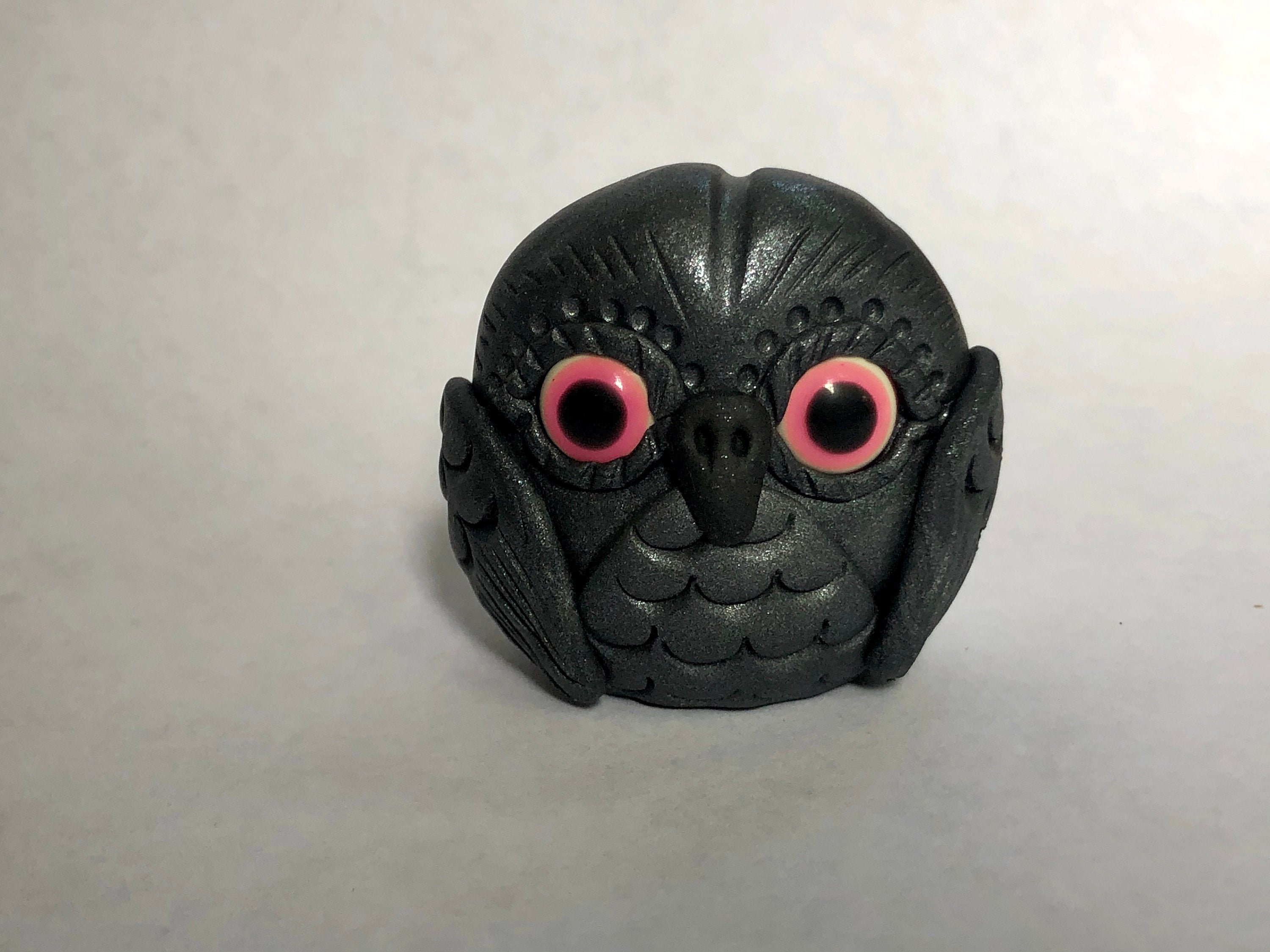Miniature Graphite Owl Totem - Polymer Clay Sculpture - Totem Animal - Spirit Animal - Art by Sarah 