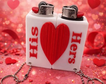 His & Hers "The Lovebirds" Magnetic Lighter Covers Set – Valentine’s Day Couple Gift, Heart Design Lighter Case, Matching Keychain Lighters