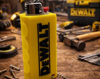 Tradesman Style 3D Printed Lighter Case w/ Keychain – Tool Brand Inspired Design (Dewalt or Milwaukee Theme Available!)