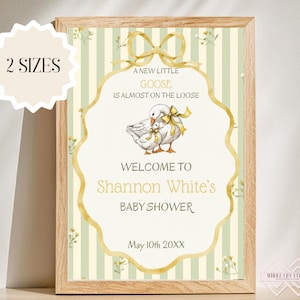 Välkomstskylt med fånig gås, vintage-tema med gås på lös fart, könsneutral affisch med stugmotiv, GOOSE2