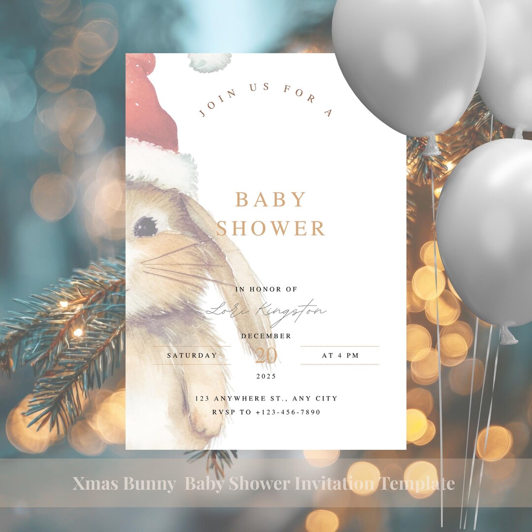 Plantilla de invitación para baby shower con conejito navideño ...