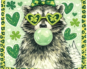 Leopard St Patricks Day Raccoon PNG, Funny Valentine Gift (Digital Download)