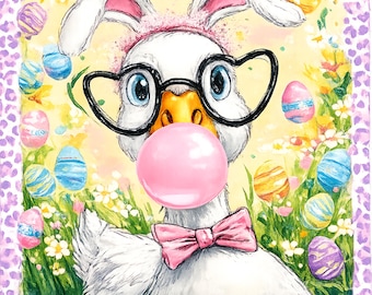 Preppy Easter Goose Png, Coquette Bunny Png, Goose Trendy Pink Bubblegum Goose Png