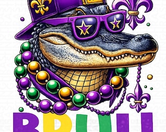 Mardi Gras Alligator PNG, Louisiana Festival Design (Digital Download )