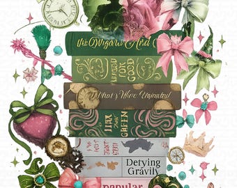 Wicked Book Stack Png, Green Witch Books Png, Wizard of Oz Aesthetic Clipart, Fantasy Magic Books Png, Glinda Elphaba Design
