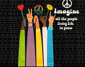 Imagine All The People Living Life In Peace Png, Beatles John Lennon Hippie Png