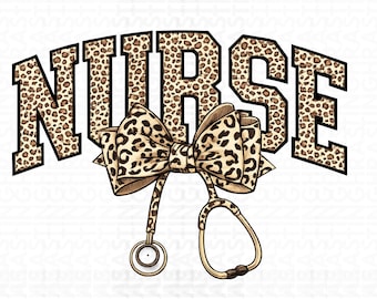 Leopard Nurse Bow Stethoscope PNG, Retro Sublimation Design (Digital Download)