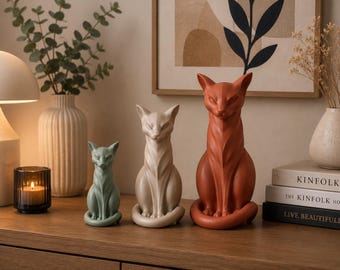 Cat home decor, Modern Minimalist Cat Figurine, Desk Shelf Decor gift